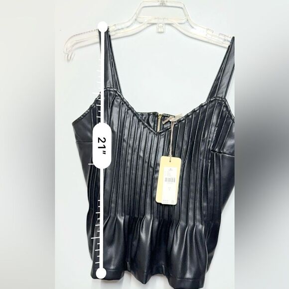 Anthropologie Let Me Be Faux Leather Pintucked Black Bustier Cami S NWT - Picture 12 of 15